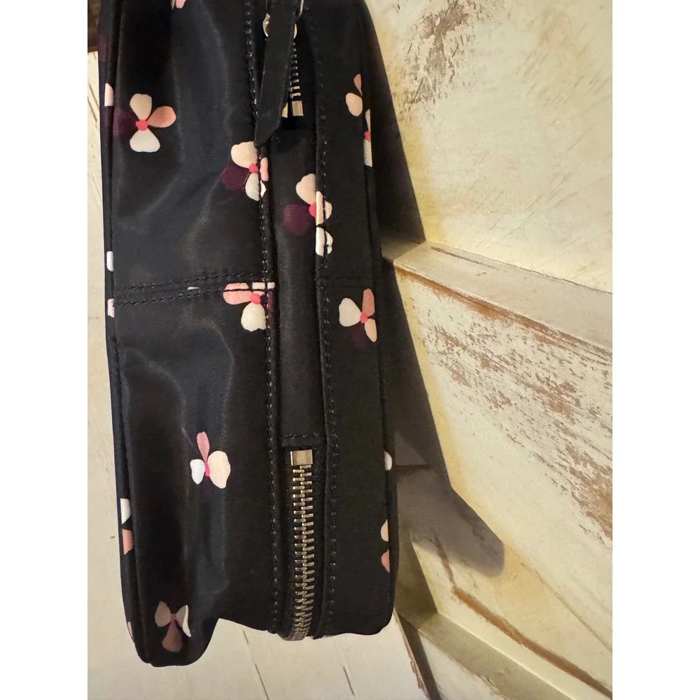 Kate Spade Dawn Dusk‎ Buds Ditsy Travel Cosmetic Toiletry Make Up Case Black